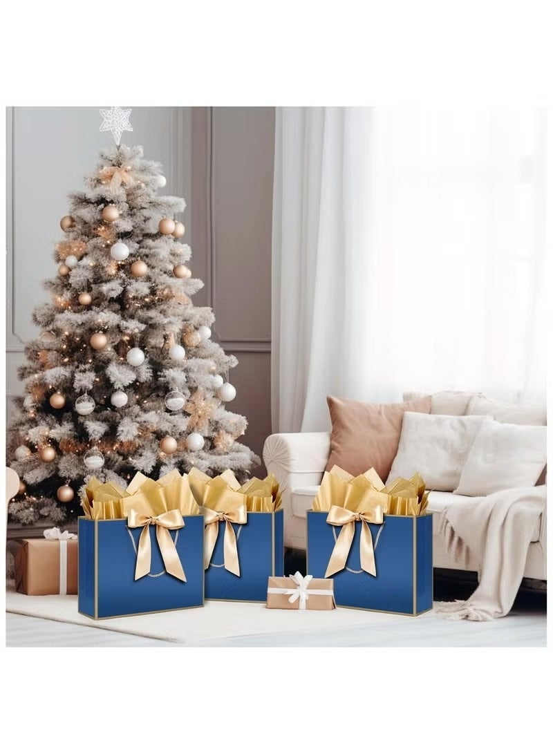 Neox 3 Pcs Blue Large Gift Bags, Paper Bags with Ribbon, Greeting Cards and Tissue Paper, Portable Party Bags with Handles, Birthday Gift Bags, Present Bags for Wedding Party, Party Supplies - Image 5