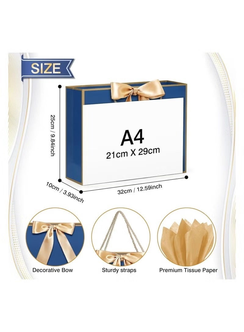 Neox 3 Pcs Blue Large Gift Bags, Paper Bags with Ribbon, Greeting Cards and Tissue Paper, Portable Party Bags with Handles, Birthday Gift Bags, Present Bags for Wedding Party, Party Supplies - Image 4