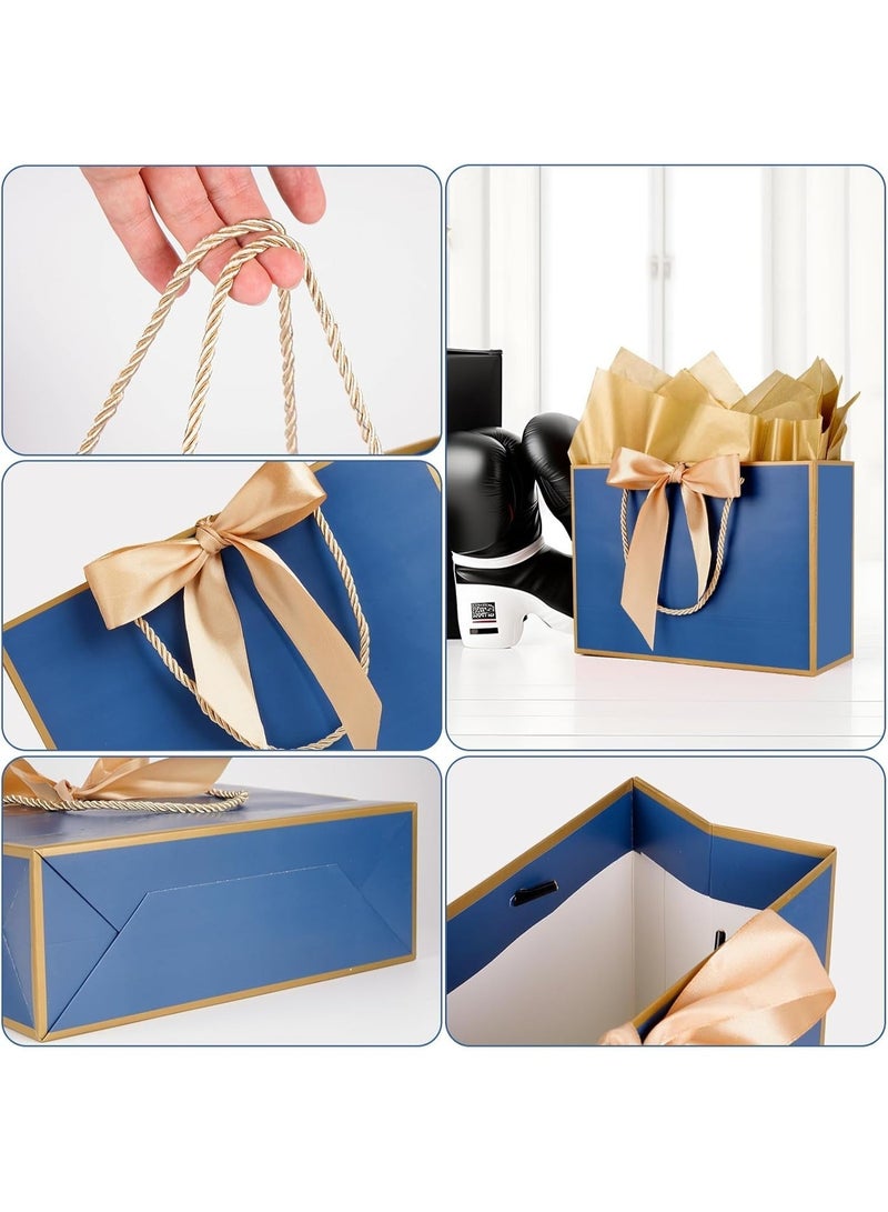 Neox 3 Pcs Blue Large Gift Bags, Paper Bags with Ribbon, Greeting Cards and Tissue Paper, Portable Party Bags with Handles, Birthday Gift Bags, Present Bags for Wedding Party, Party Supplies - Image 3