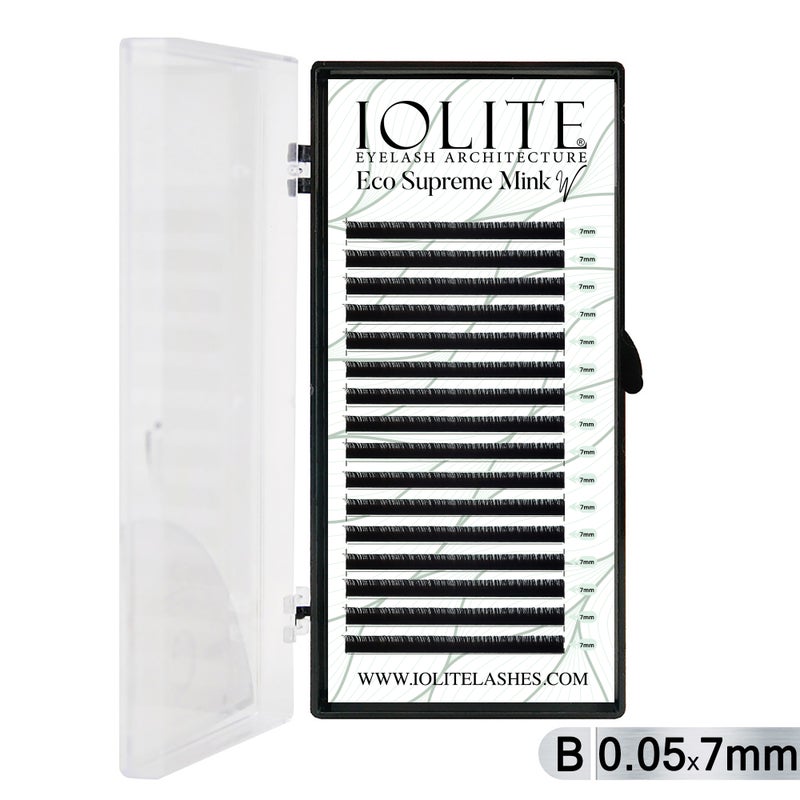 Iolite Eco Supreme Mink W Lashes B Curl – 0.5T Mix & 6mm–15mm | Pre-Fanned Volume Lash Extension Trays for Professional Lash Artists ISMWB5T - 7MM