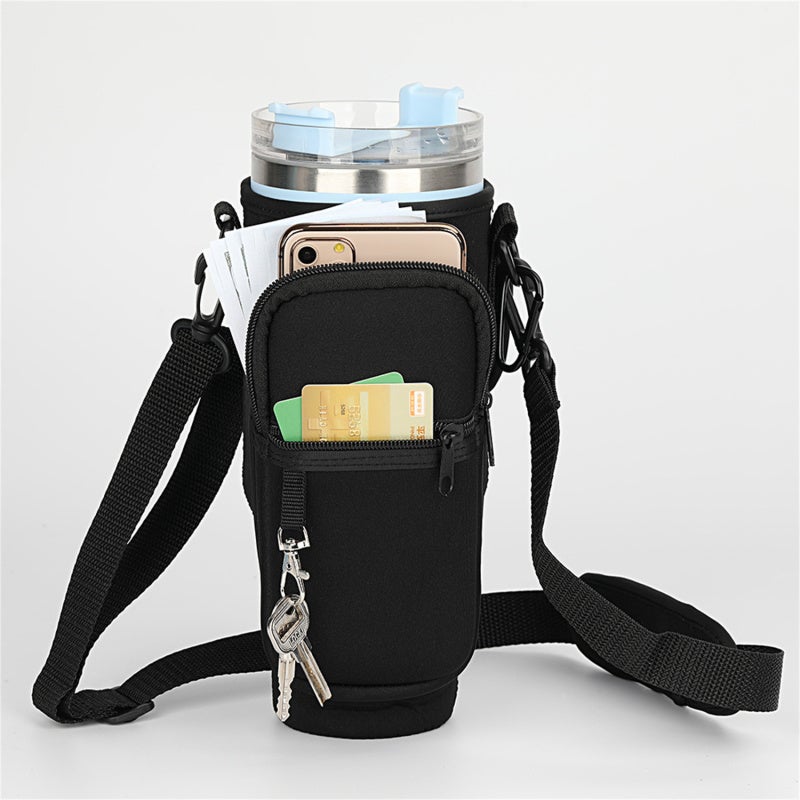 Neoprene Water Bottle Carrier Bag 23x11.5cm Compatible with Stanley Quencher 40 Oz Tumbler - Waterproof Protective Sleeve with Adjustable Shoulder Strap for Hiking Walking Camping Gym - Image 1