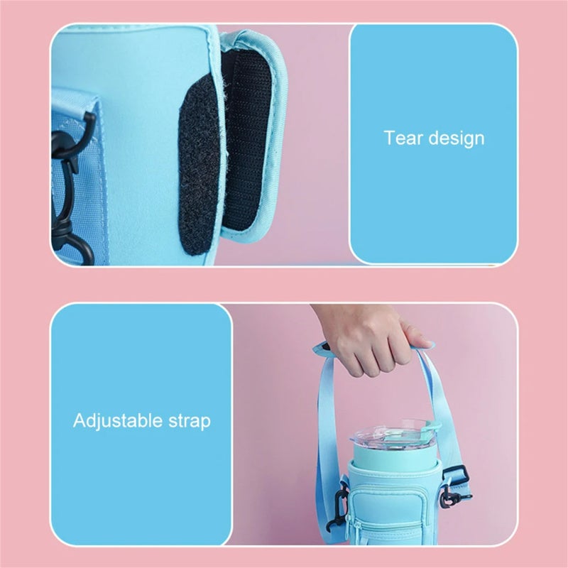 Neoprene Water Bottle Carrier Bag 23x11.5cm Compatible with Stanley Quencher 40 Oz Tumbler - Waterproof Protective Sleeve with Adjustable Shoulder Strap for Hiking Walking Camping Gym - Image 4
