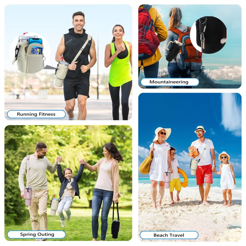 Neoprene Water Bottle Carrier Bag 23x11.5cm Compatible with Stanley Quencher 40 Oz Tumbler - Waterproof Protective Sleeve with Adjustable Shoulder Strap for Hiking Walking Camping Gym - Image 3