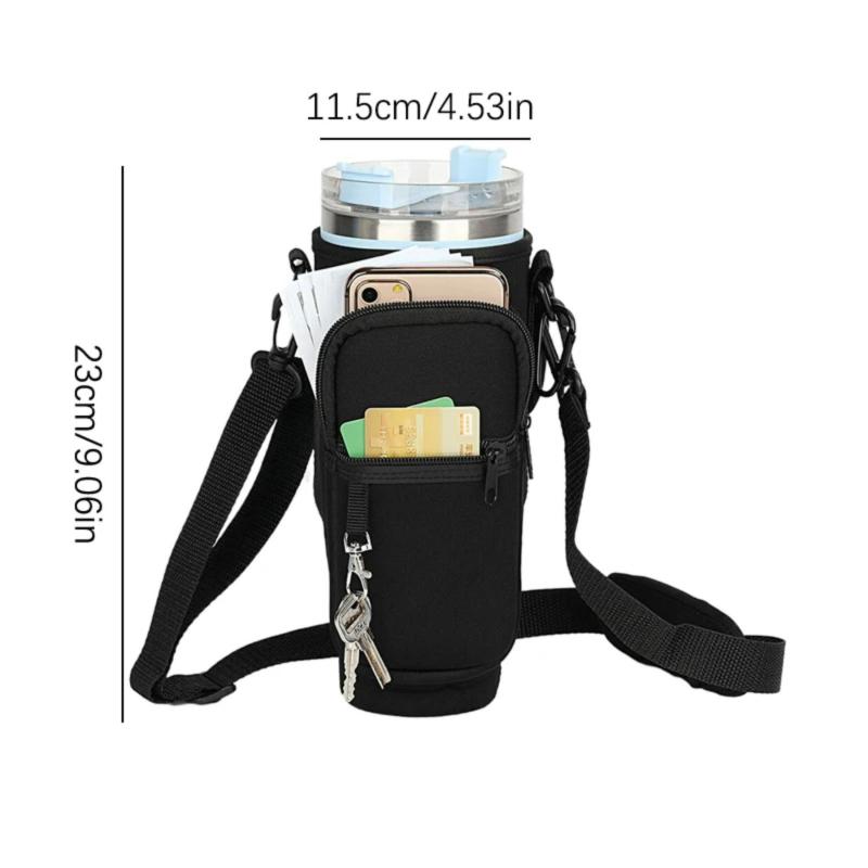 Neoprene Water Bottle Carrier Bag 23x11.5cm Compatible with Stanley Quencher 40 Oz Tumbler - Waterproof Protective Sleeve with Adjustable Shoulder Strap for Hiking Walking Camping Gym - Image 2