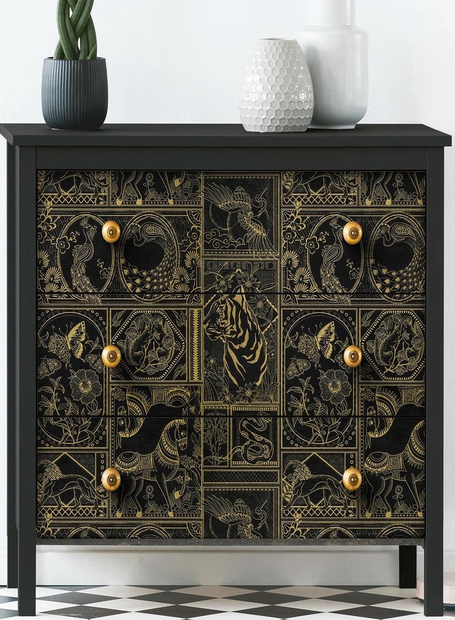 Erfoni Peel and Stick Wallpaper Black and Gold Wallpaper Retro Wallpaper Peel and Stick Contact Paper Animal Pattern Self Adhsive Wallpaper Removable Waterproof Wallpaper for Shelf Cabinet 78.7"x17.7" - Image 3