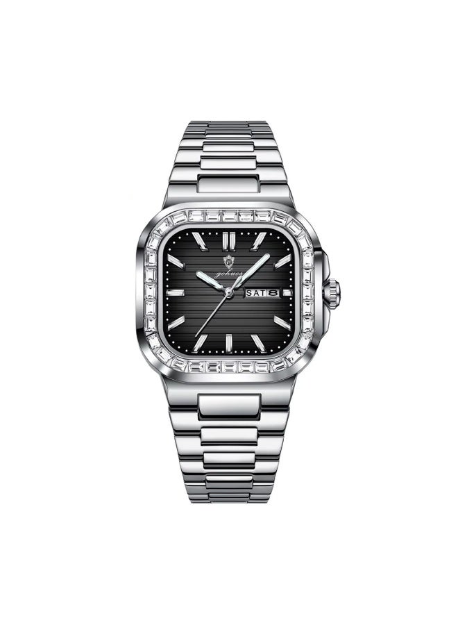 جوهوس ساعة يد رجالية فاخرة بتقنية الكرونوغراف التناظري - مربعة الشكل 39 مم، من الفولاذ المقاوم للصدأ، مقاومة للماء حتى عمق 30 مترًا، عرض التاريخ، كوارتز (هدية عمل غير رسمية) - Image 3