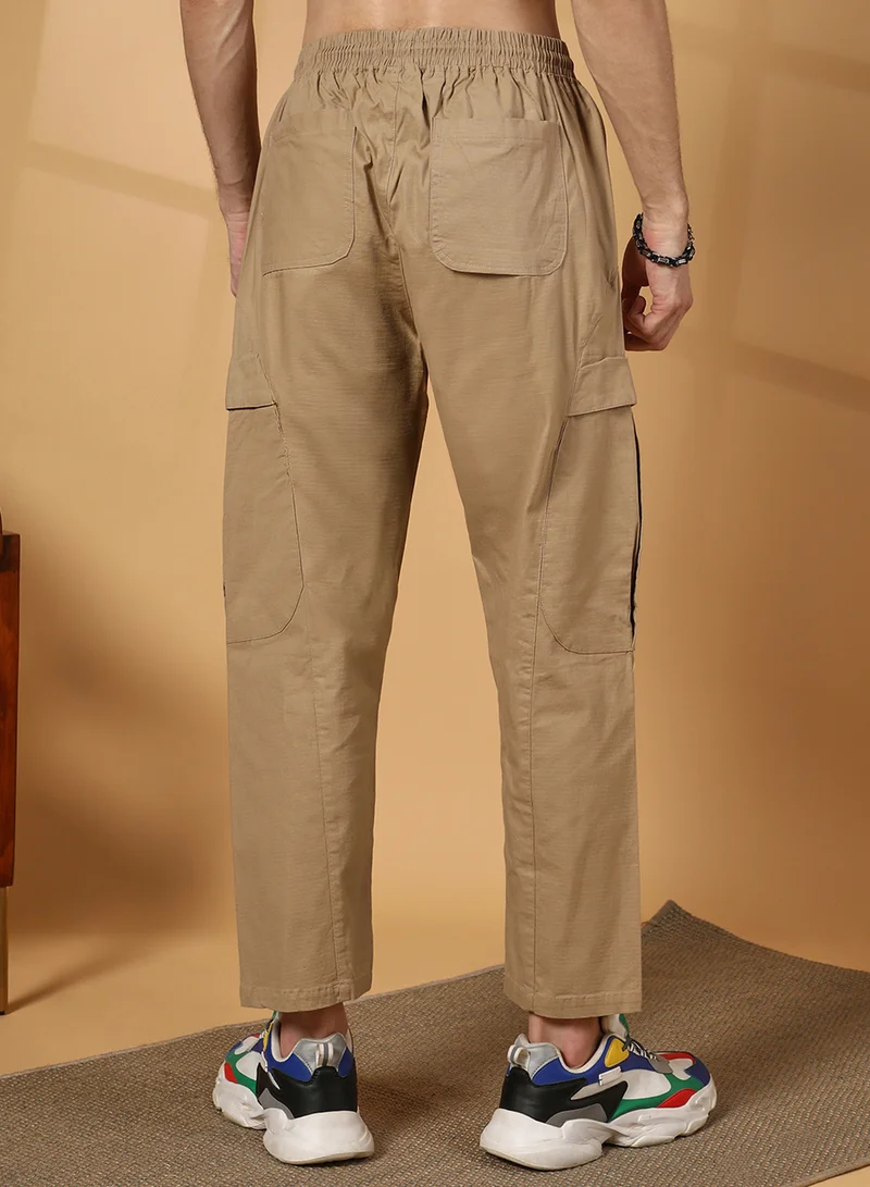 Campus Sutra Men's Khaki Brown Solid Utility Trousers