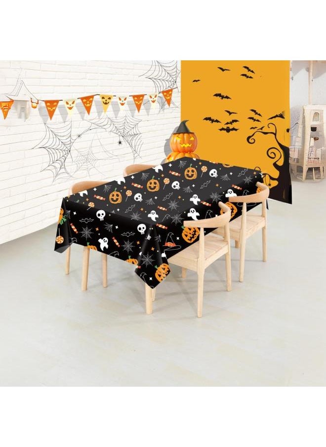 Disposable Halloween Tablecloth Party Tableware Set Festival Party Halloween Theme Pumpkin Tablecloth-Color:White Background Spider Pattern (can Be Booked)-Specifications:137*274
