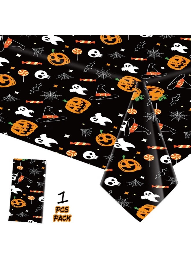 Disposable Halloween Tablecloth Party Tableware Set Festival Party Halloween Theme Pumpkin Tablecloth-Color:White Background Spider Pattern (can Be Booked)-Specifications:137*274