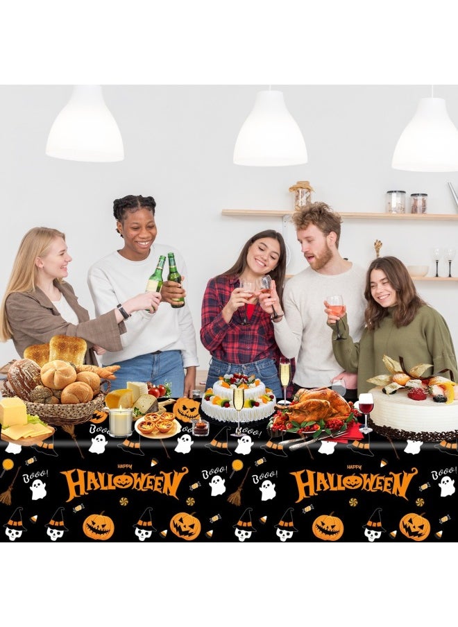Disposable Halloween Tablecloth Party Tableware Set Festival Party Halloween Theme Pumpkin Tablecloth-Color:White Background Spider Pattern (can Be Booked)-Specifications:137*274