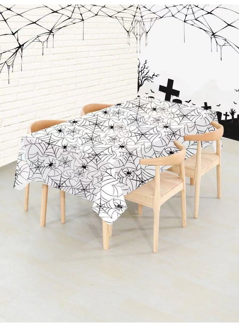 Disposable Halloween Tablecloth Party Tableware Set Festival Party Halloween Theme Pumpkin Tablecloth-Color:White Background Spider Pattern (can Be Booked)-Specifications:137*274