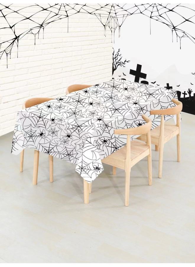 Disposable Halloween Tablecloth Party Tableware Set Festival Party Halloween Theme Pumpkin Tablecloth-Color:White Background Spider Pattern (can Be Booked)-Specifications:137*274