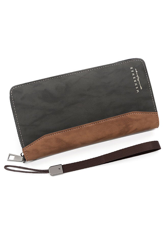 MenBense Large Capacity Leather Men's Long Wallet Card Holder Cluth Money Zipper Bag with Strap for Commute Business - Image 1