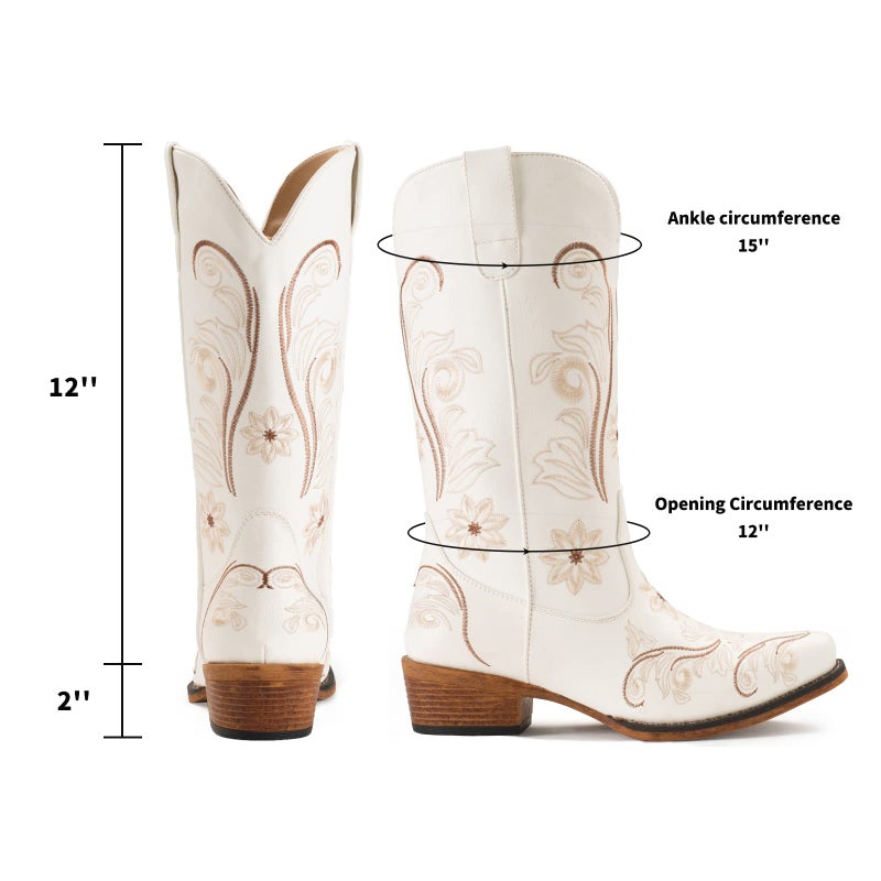 IUV Cowboy Boots For Women Mid Calf Cowgirl Boots Embroidered Pull-On Tabs Snip Toe Boot - Image 3
