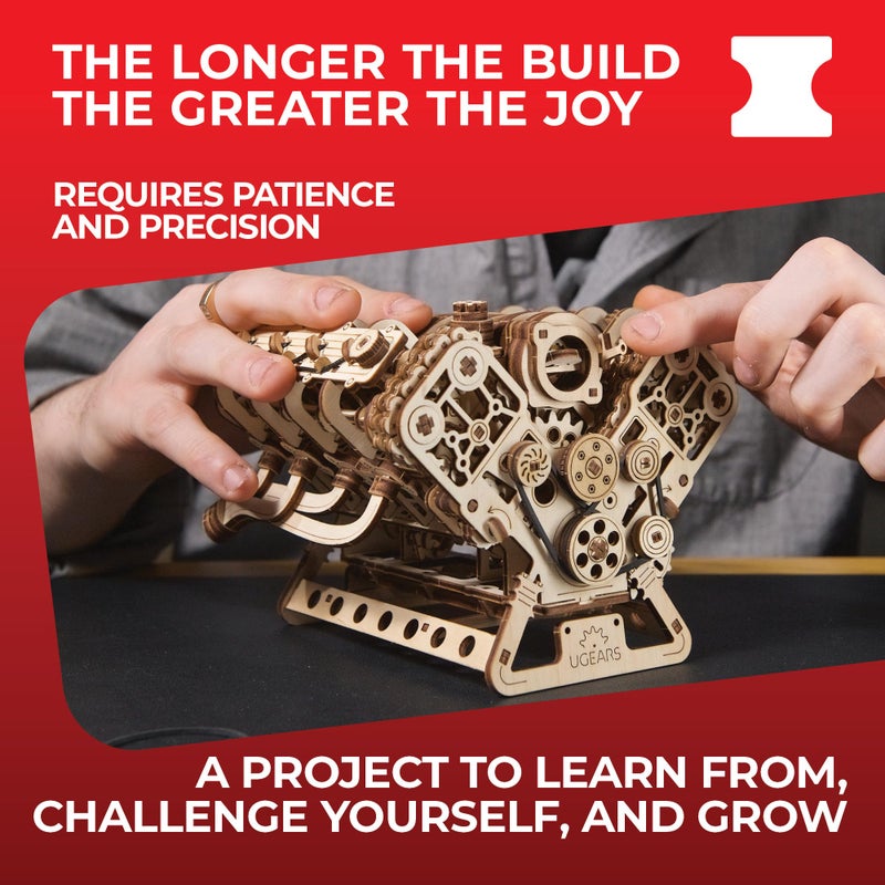 UGEARS V8 Engine Model Kit - 3D Wooden Puzzles for Adults, 3D Puzzle Model Engine Kit, DIY Kits Gifts for Engineers for Christmas, Wooden Model Kits for Adults to Build, Brain Teaser Hobby Set - Image 5