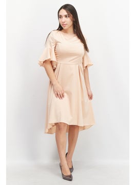 Couture Made For Vero Moda Women Plain Bell Sleeves Midi Dress, Light Peach  - Image 1