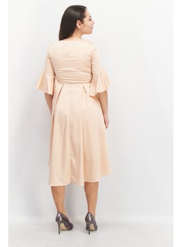 Couture Made For Vero Moda Women Plain Bell Sleeves Midi Dress, Light Peach  - Image 2