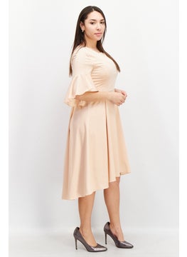 Couture Made For Vero Moda Women Plain Bell Sleeves Midi Dress, Light Peach  - Image 3