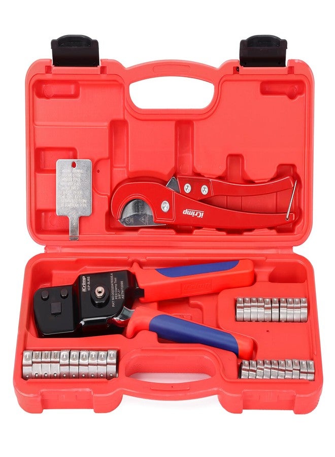 IWISS iCrimp One-Hand Crimping Tool Meets ASTM F2098, PEX Clamp Cinch Tool Kit with 20PCS 1/2-in, 10PCS 3/4-in PEX Clamps and Pipe Cutter- All in One - Image 1