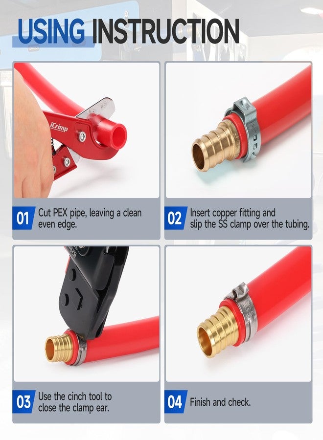 IWISS iCrimp One-Hand Crimping Tool Meets ASTM F2098, PEX Clamp Cinch Tool Kit with 20PCS 1/2-in, 10PCS 3/4-in PEX Clamps and Pipe Cutter- All in One - Image 3