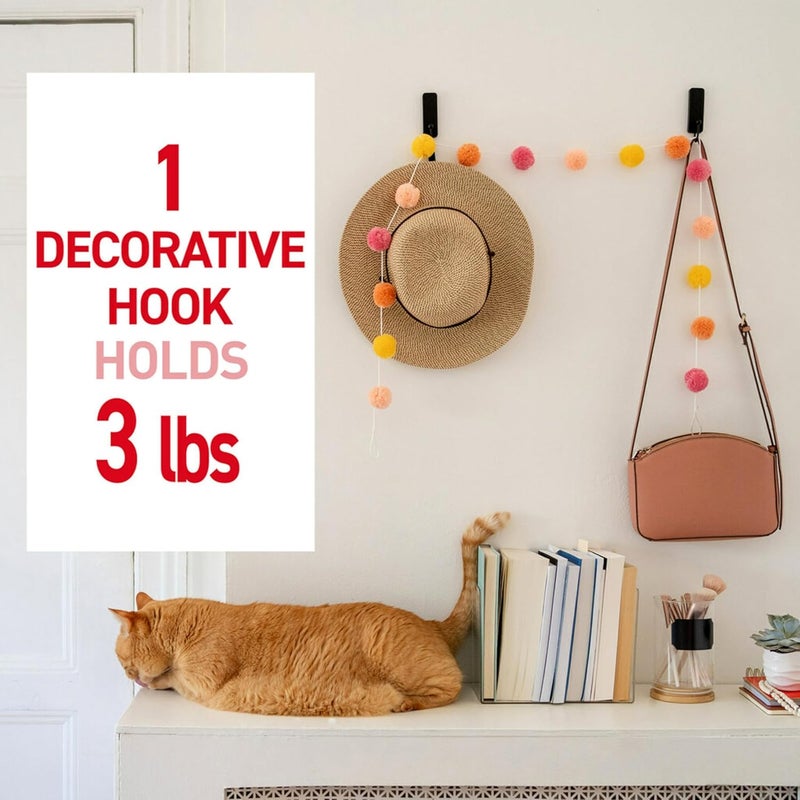 Command Medium Matte Black Decorative Hook, 2-Hooks, 4-Strips Per Pack, Decorate Damage-Free - Image 3
