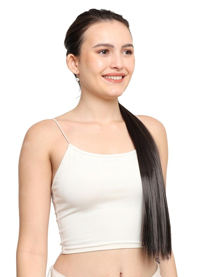 BeatStock Wrap Around Ponytail Hair Extension, Clip-In Full Length Synthetic Hair in Brown Color - Image 4