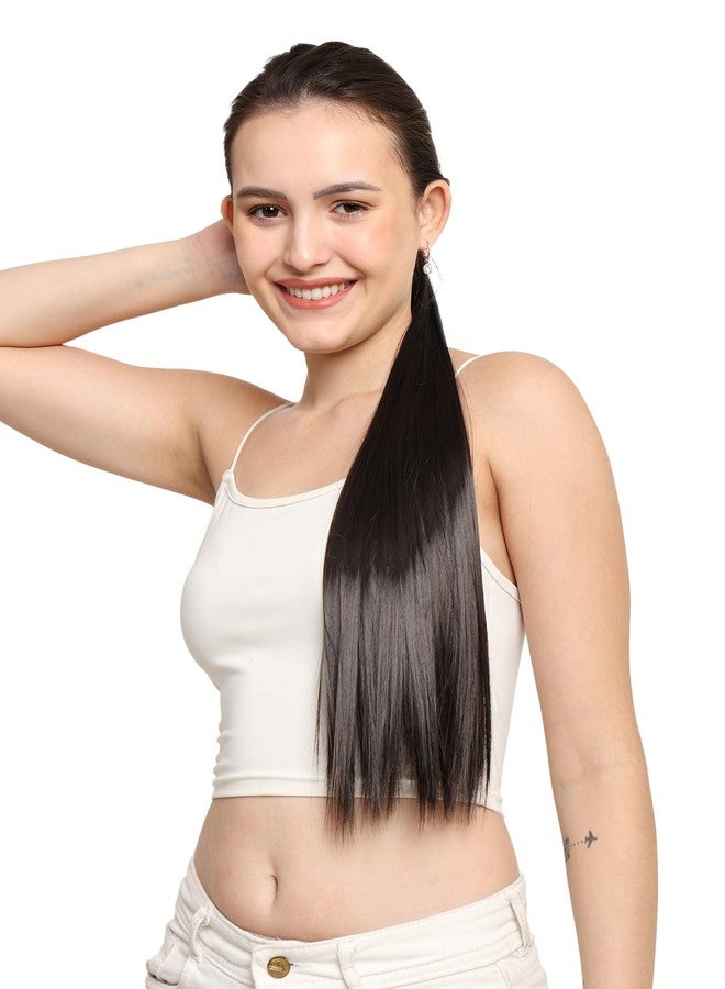 BeatStock Wrap Around Ponytail Hair Extension, Clip-In Full Length Synthetic Hair in Brown Color - Image 5