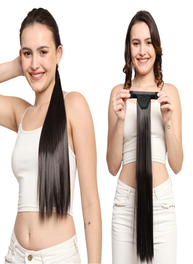 BeatStock Wrap Around Ponytail Hair Extension, Clip-In Full Length Synthetic Hair in Brown Color - Image 1