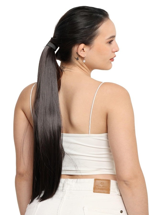 BeatStock Wrap Around Ponytail Hair Extension, Clip-In Full Length Synthetic Hair in Brown Color - Image 3