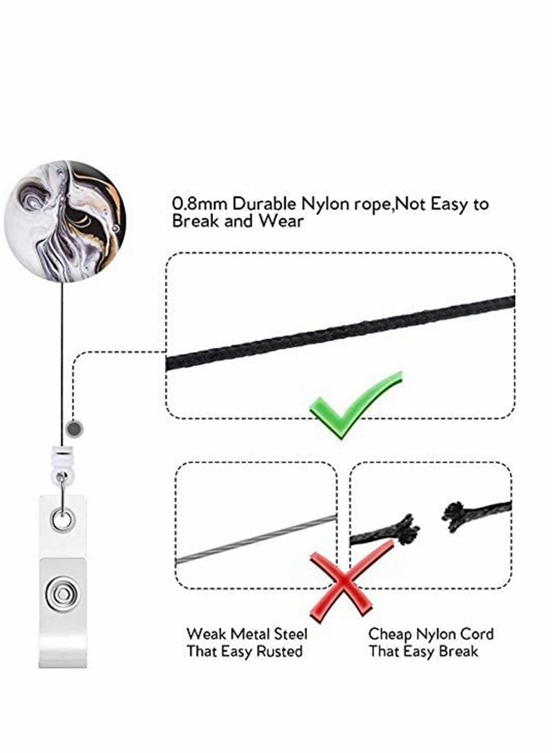 KASTWAVE Marble Badge Clip, Badge Holder Retractable Id Card Badge Holder With Alligator Clip, Name Nurse Decorative Badge Reel Clip On Card Holders 4 Pack Art Marble - Image 3