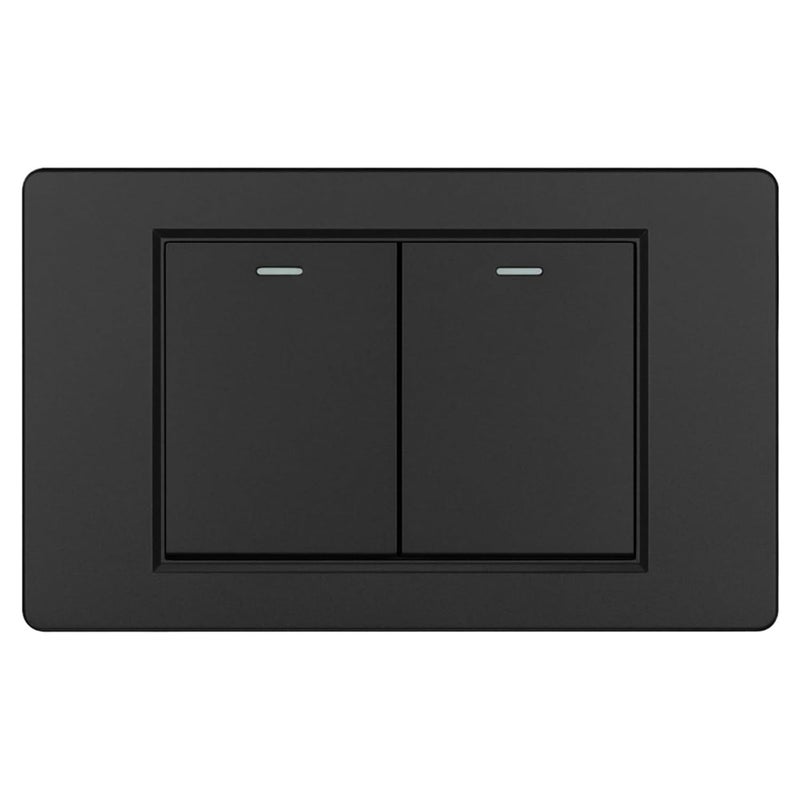 مفتاح حائط أسود ثنائي العرين مع لوحة تخفيف الإضاءة وزر طاقة للمنزل 220 فولت - Image 1