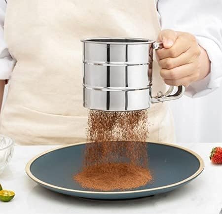 MIEMPIRE MIEMPIRE Flour SifterAtta chhani Hand Press Design Stainless Steel Flour Sifter Corrosion Resistant Large Capacity Flour Sieve Cup for Sugar Flour and Coffee Powder Atta Chalni  - Image 4