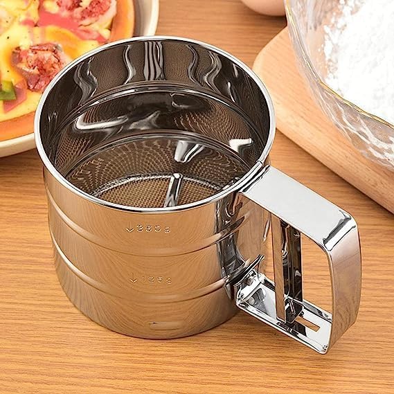 MIEMPIRE MIEMPIRE Flour SifterAtta chhani Hand Press Design Stainless Steel Flour Sifter Corrosion Resistant Large Capacity Flour Sieve Cup for Sugar Flour and Coffee Powder Atta Chalni  - Image 3