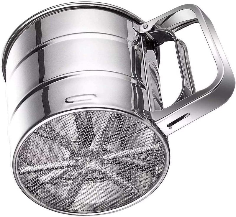 MIEMPIRE MIEMPIRE Flour SifterAtta chhani Hand Press Design Stainless Steel Flour Sifter Corrosion Resistant Large Capacity Flour Sieve Cup for Sugar Flour and Coffee Powder Atta Chalni  - Image 1