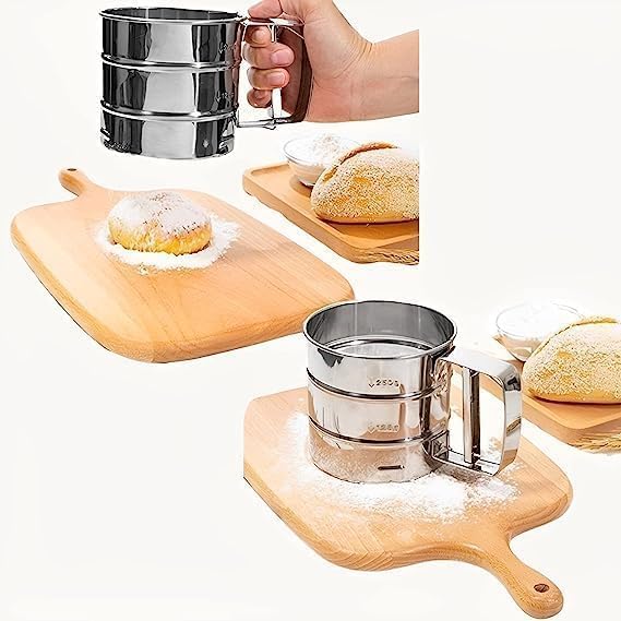 MIEMPIRE MIEMPIRE Flour SifterAtta chhani Hand Press Design Stainless Steel Flour Sifter Corrosion Resistant Large Capacity Flour Sieve Cup for Sugar Flour and Coffee Powder Atta Chalni  - Image 5