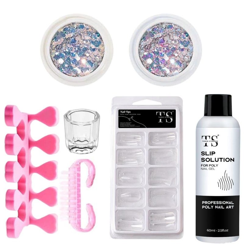 THR3E STROKES Poly Gel Nail Kit PolyGel with Slip Solution Mini U V Nail Light Poly Nail Gel Kit for Beginners with Everything Extension MINIMUM 180S TO DRY JADE KIT - Image 3