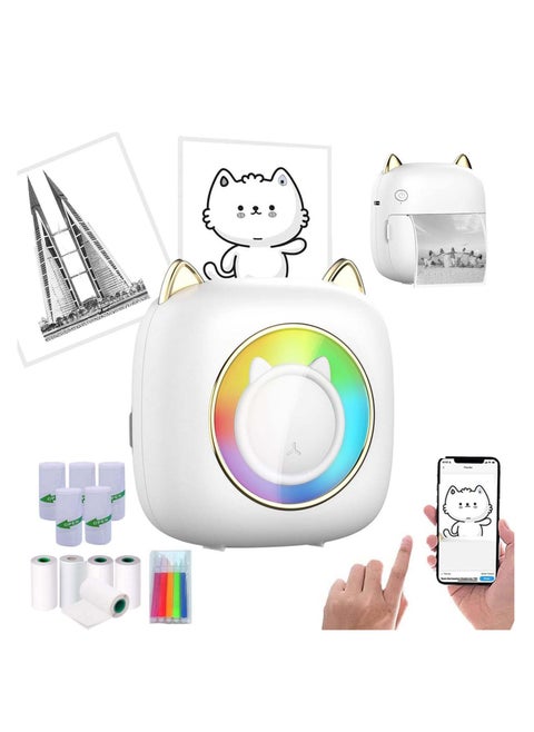 Mini Pocket Printer, Portable Instantly Sticker with 7 Color Lamp Printer, Sticker Maker Pocket Thermal Printer Customized Sticker for Study, DIY Scrapbook