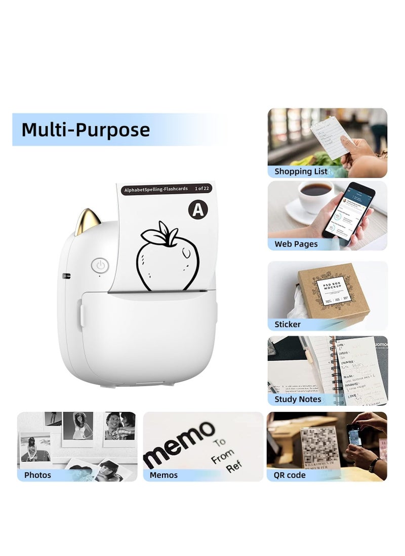 Mini Pocket Printer, Portable Instantly Sticker with 7 Color Lamp Printer, Sticker Maker Pocket Thermal Printer Customized Sticker for Study, DIY Scrapbook