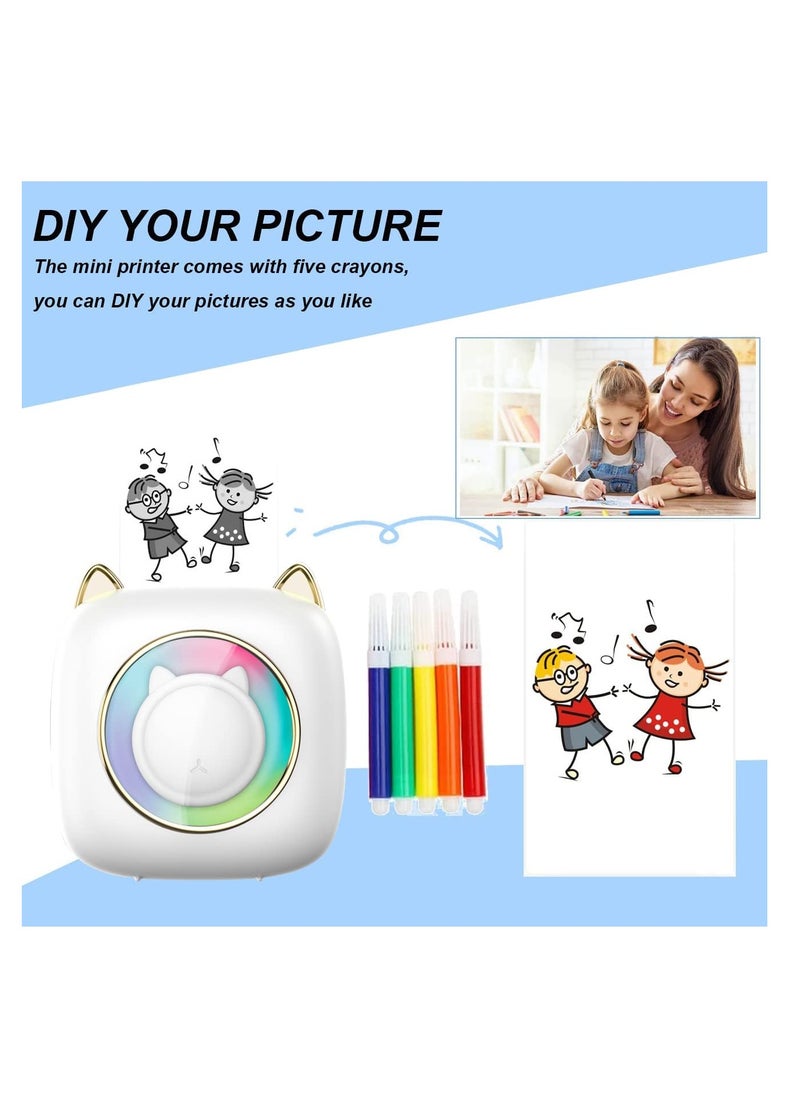 Mini Pocket Printer, Portable Instantly Sticker with 7 Color Lamp Printer, Sticker Maker Pocket Thermal Printer Customized Sticker for Study, DIY Scrapbook