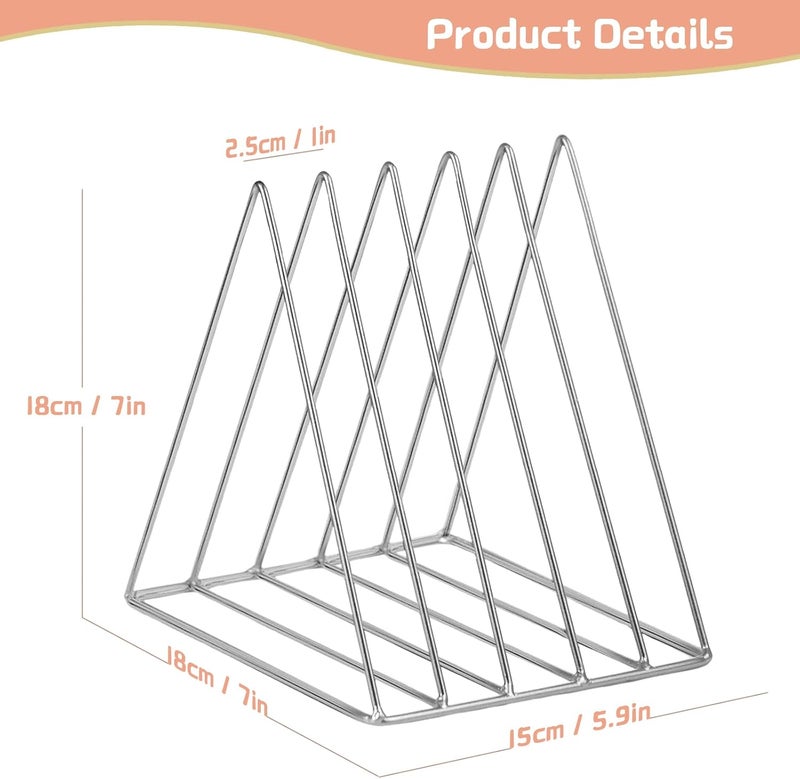 QPEY Triangle File Holder,5 Slot Metal Vinyl Record Stand Holder Magazine Newspaper Holder Photography Props for Office Home(silvery) - Image 2