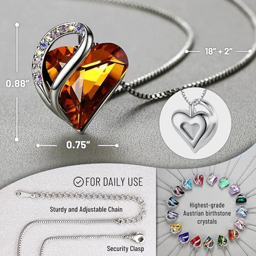 Leafael Necklaces for Women, Infinity Love Birthstone Heart Pendant with Amber Brown Crystal for November, Birthday Jewelry Gifts for Her, Mom, and Wife, Silver Plated, 18 plus 2 inch Chain - Image 3