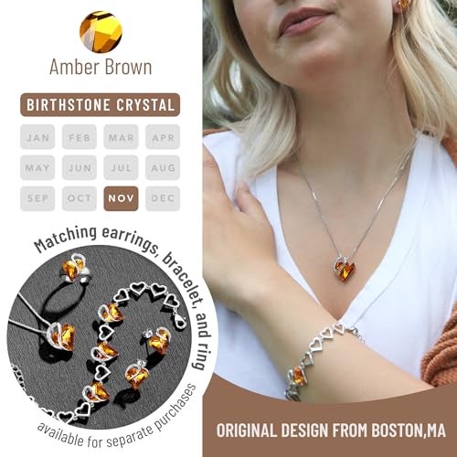 Leafael Necklaces for Women, Infinity Love Birthstone Heart Pendant with Amber Brown Crystal for November, Birthday Jewelry Gifts for Her, Mom, and Wife, Silver Plated, 18 plus 2 inch Chain - Image 4