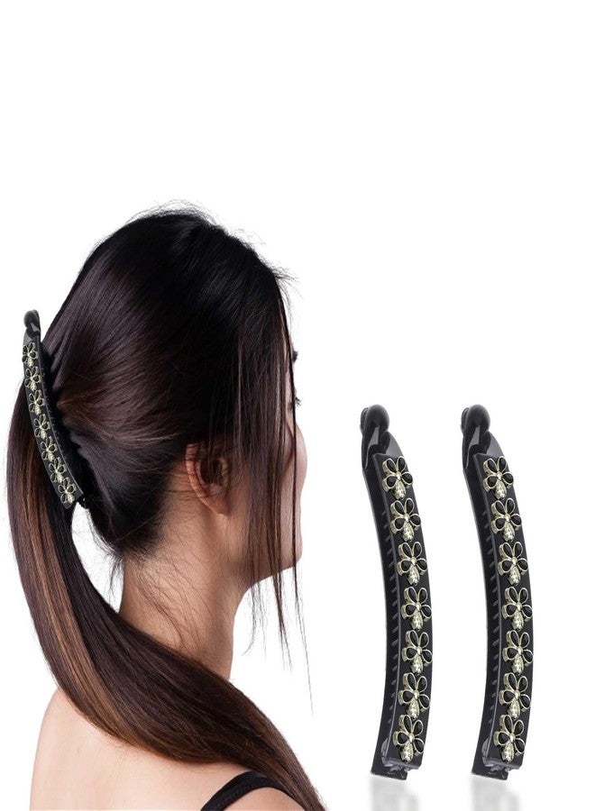LYKAA 2 Pcs Medium Size Imported Acrylic Plastic Banana Clip with Pearls & Flowers, Hair French Barrettes Korean Claw Clips Anti Hair Accessories For Girls And Women - Pack of 2 (Multi Design) - Image 1
