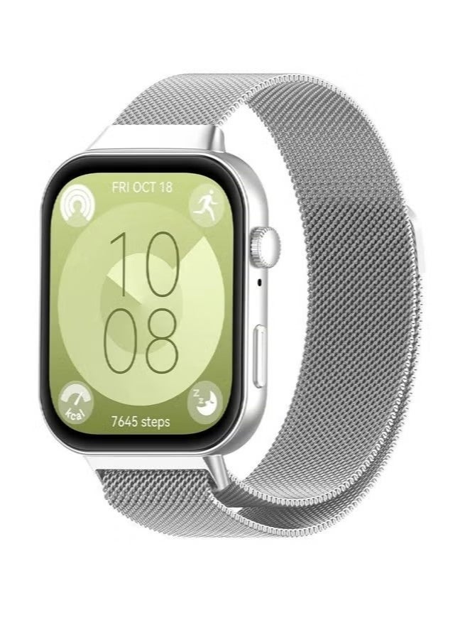 سوار معدني متوافق مع ساعات هواوي Watch Fit 5/Fit 5 Pro/Fit 3/Fit 4/Fit 4 Pro، سوار ميلانو بديل من الفولاذ المقاوم للصدأ بشبكة مغناطيسية - Image 2