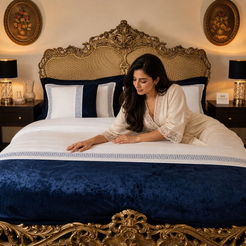 TM HOME Embroidered Duvet Cover Set, 5 Pieces, 240 x 220 cm, Natural Cotton, 500 Embroidery Stitches, 5-Star Hotel Quality - Image 5