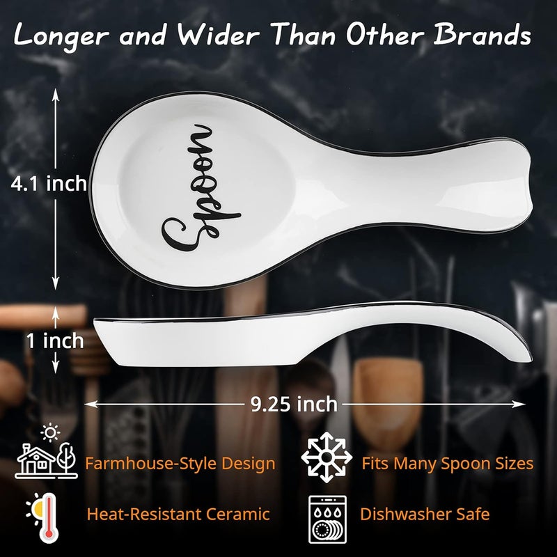DAYYET Ceramic Spoon Rest for Stove Top, Large Spoon Holder, Spoon Rest for Kitchen Counter, Spatula Holder Utensil Rest for Ladles, Tong, Modern Kitchen Decor, White - Image 3