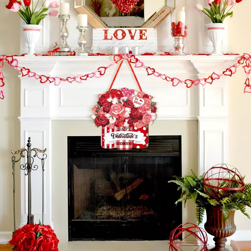 Sophena Wooden Valentines Day Door Wreath for Front Door Sign Mason Jars Wall Signs Valentine Decoration, Heart Sign Welcome Hanging Crafts for Home Farmhouse Wall Decor Party Outdoor indoor Supply - Image 3