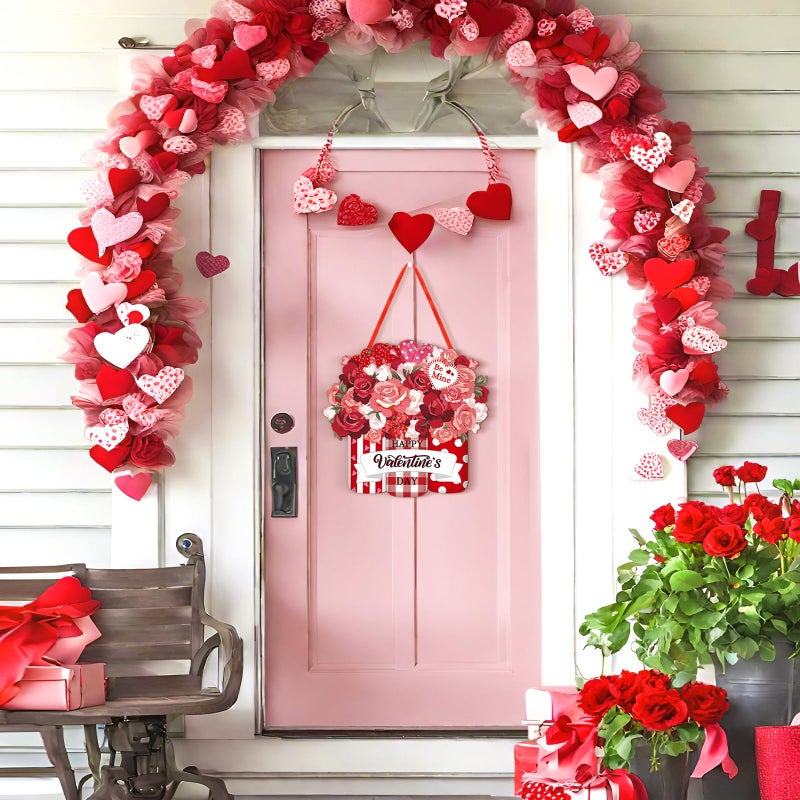 Sophena Wooden Valentines Day Door Wreath for Front Door Sign Mason Jars Wall Signs Valentine Decoration, Heart Sign Welcome Hanging Crafts for Home Farmhouse Wall Decor Party Outdoor indoor Supply - Image 4