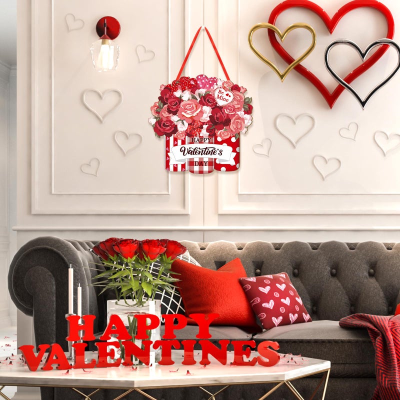 Sophena Wooden Valentines Day Door Wreath for Front Door Sign Mason Jars Wall Signs Valentine Decoration, Heart Sign Welcome Hanging Crafts for Home Farmhouse Wall Decor Party Outdoor indoor Supply - Image 2