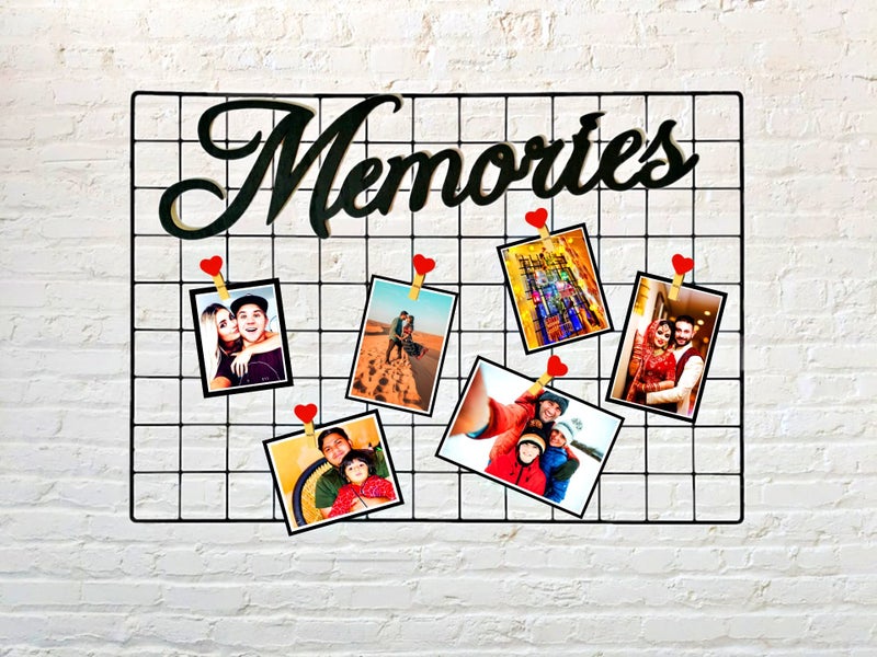 AVANI METROBUZZ Steel Rectangular Photo Collage Grid And 10 Wooden Deginer Clips|Photo Frame Grid Diy Mesh Wire Frame|Metal Hanging Aesthetic Moments Photo Wall Décor For Home Living Room(White) - Image 2